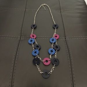2-tier Silver Necklace with Colored Circles (15”)